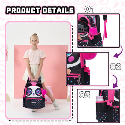 MYHSBYO Panda Kids Backpacks for Girls School Bag with Lunch Box School Backpack for Girls Set Cute Bookbag for Kindergarten