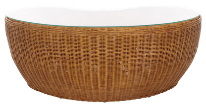 SAFAVIEH Couture Collection Hylda Natural Rattan Glass Top Coffee Table (Fully Assembled)