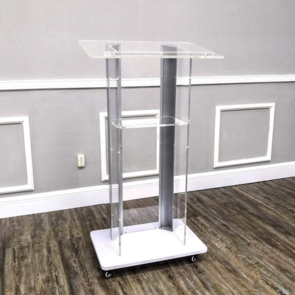FixtureDisplays® Clear Acrylic Plexiglass Podium Steel Sides Church Pulpit School Lectern Debate Funeral Home Conference 14306NEW-NPF