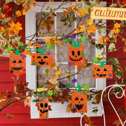 Winlyn 24 Sets Fall Crafts Kits Halloween Crafts Individual Fall Kids Crafts DIY Pumpkin Fall Decorations Craft Sticks Pumpkin Foam Stickers Arts and Crafts for Kids Classroom Activities Party Favors