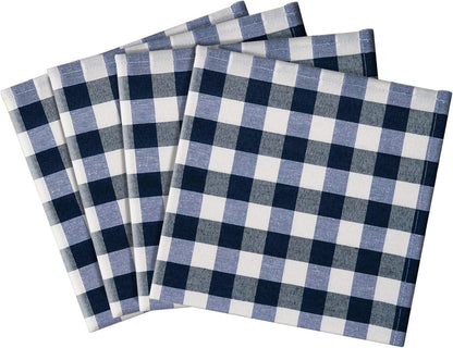 Achim Home Decor Buffalo Check Dinner Table Napkins, 4 Pack, Navy - 17" x 17" - Premium Quality Plaid, Durable &