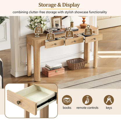 Merax 52" Console Table with 3 Drawers, Rustic Entryway Table with Curved Corners, Narrow Long Sofa Table for Living Room, Hallway, Entrance, Behind Couch, Foyer, Sturdy Thick Legs, Light Oak