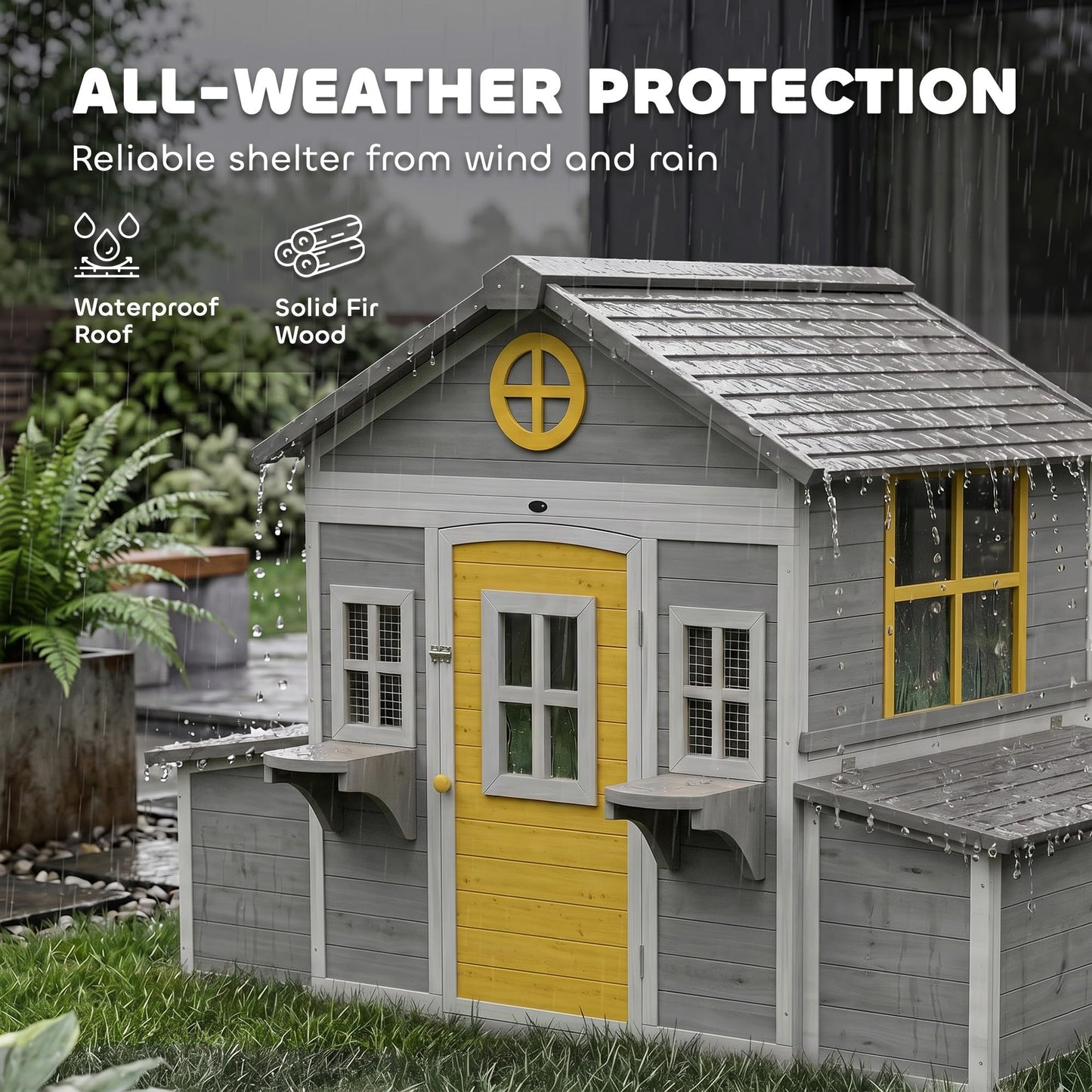 PawHut Wooden Chicken Coop, Hen House for 2-4 Hens, Outdoor Playhouse Poultry Cage with 2 Nesting Boxes, Waterproof Roof, Windows, Chicken Hutch for Farm Backyard, 72" x 50" x 54", Gray