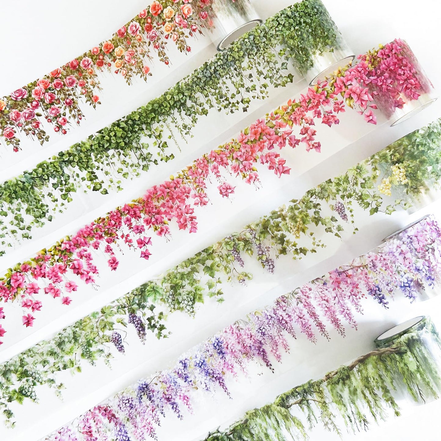 Funincloud PET Tape Stickers for Journaling 6 Rolls Pre-Cut Flower Washi Tape Stickers Decorative Tape for Crafts Scrapbooking Junk Journal Supplies, Flower Vine