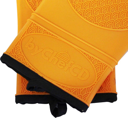 Professional Silicone Oven Mitts, Heat Resistant Non-Slip Cooking Gloves, Best Kitchen Potholders, Orange