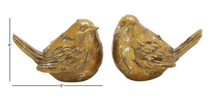 Deco 79 Polystone Bird Decorative Sculpture Home Decor Statues, Set of 2 Accent Figurines 8"W, 6"H, Gold