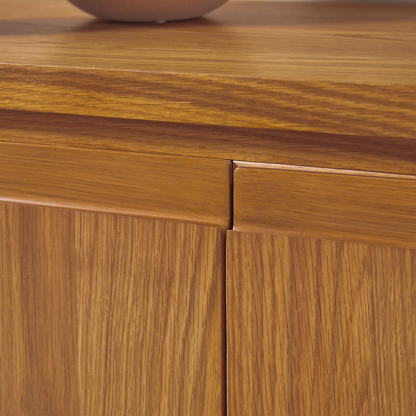 Walker Edison Maya Large Curved Modern Solid Oak Wood Veneer 70 Inch Sideboard TV Stand with Storage, Medium Brown Oak