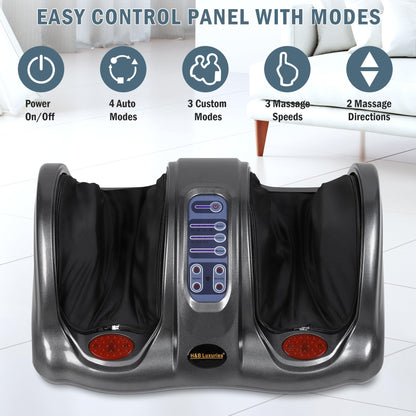 H&B Luxuries Shiatsu Foot Massager Machine with Remote Controller, Kneading and Rolling Home Massagers for Feet, Ankle, Calf, Leg, Ideally for Men, Women, Father, Mom Parents and The Elderly, Red