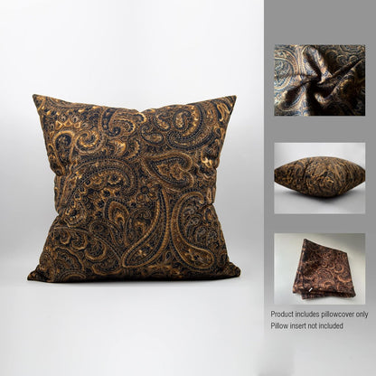 Pretty Brown Beige and Black Floral Paisley Decorative Throw Pillow Cover, 20X20 Inch Polyester Cushion Case
