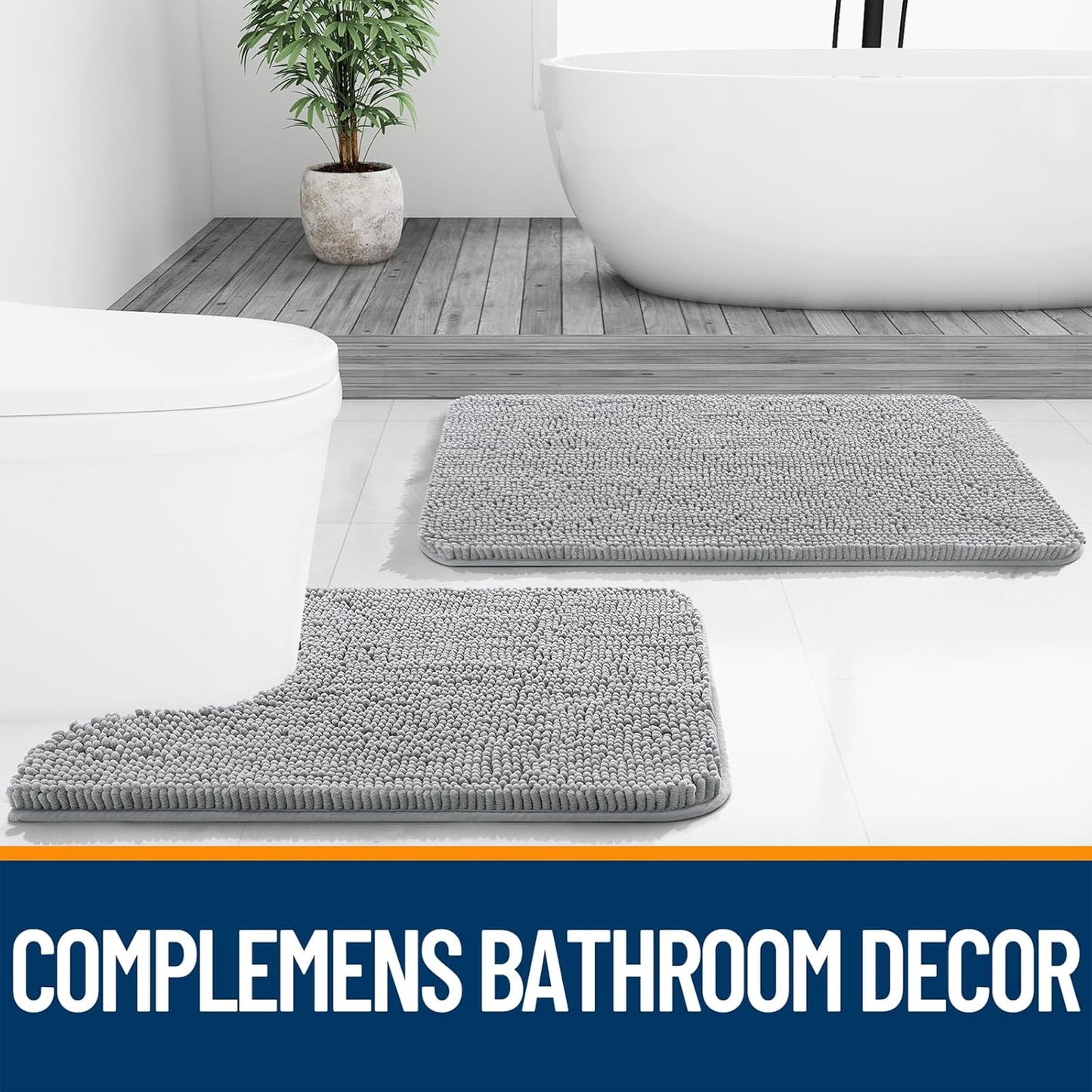 OLANLY Large Bathroom Rugs - Extra Soft Chenille Bath Mats | Quick Dry, Machine Washable, Light Grey 47x32