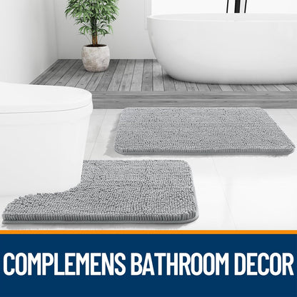 OLANLY Large Bathroom Rugs - Extra Soft Chenille Bath Mats | Quick Dry, Machine Washable, Light Grey 47x32