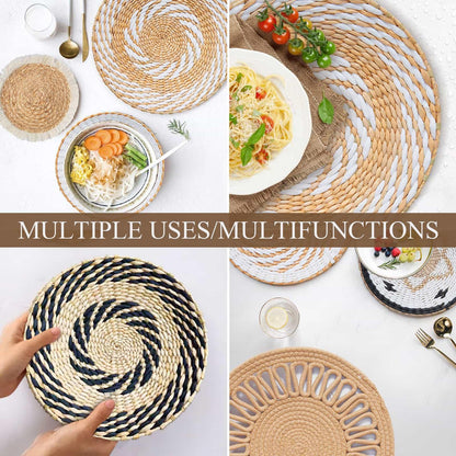 8 Pack Boho Wall Decor, 12 Inch Wall Basket Decor Round Handmade Hanging, Rattan Woven Wall Basket Decor for Living room, Rustic Flat Elegant, Farmhouse, Bedrooms, Table Settings, Kitchen Home