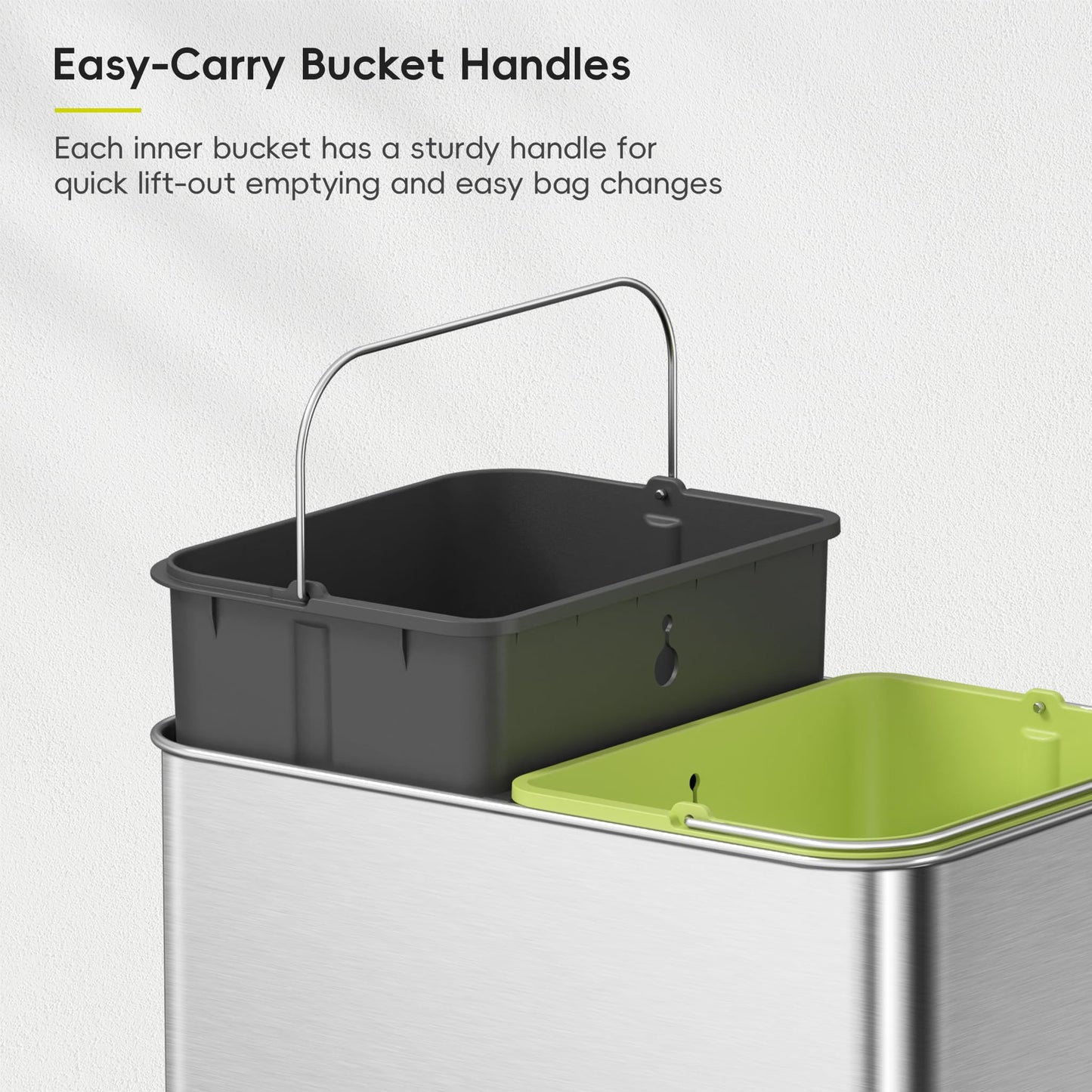 EKO Econova 30L+30L Dual Compartment Motion Sensor Trash Can, 16 Gallon Automatic Kitchen and Recycling Bin, Soft-Close Lid, Fingerprint-Resistant Stainless Steel Garbage Bin, 2 Inner Buckets