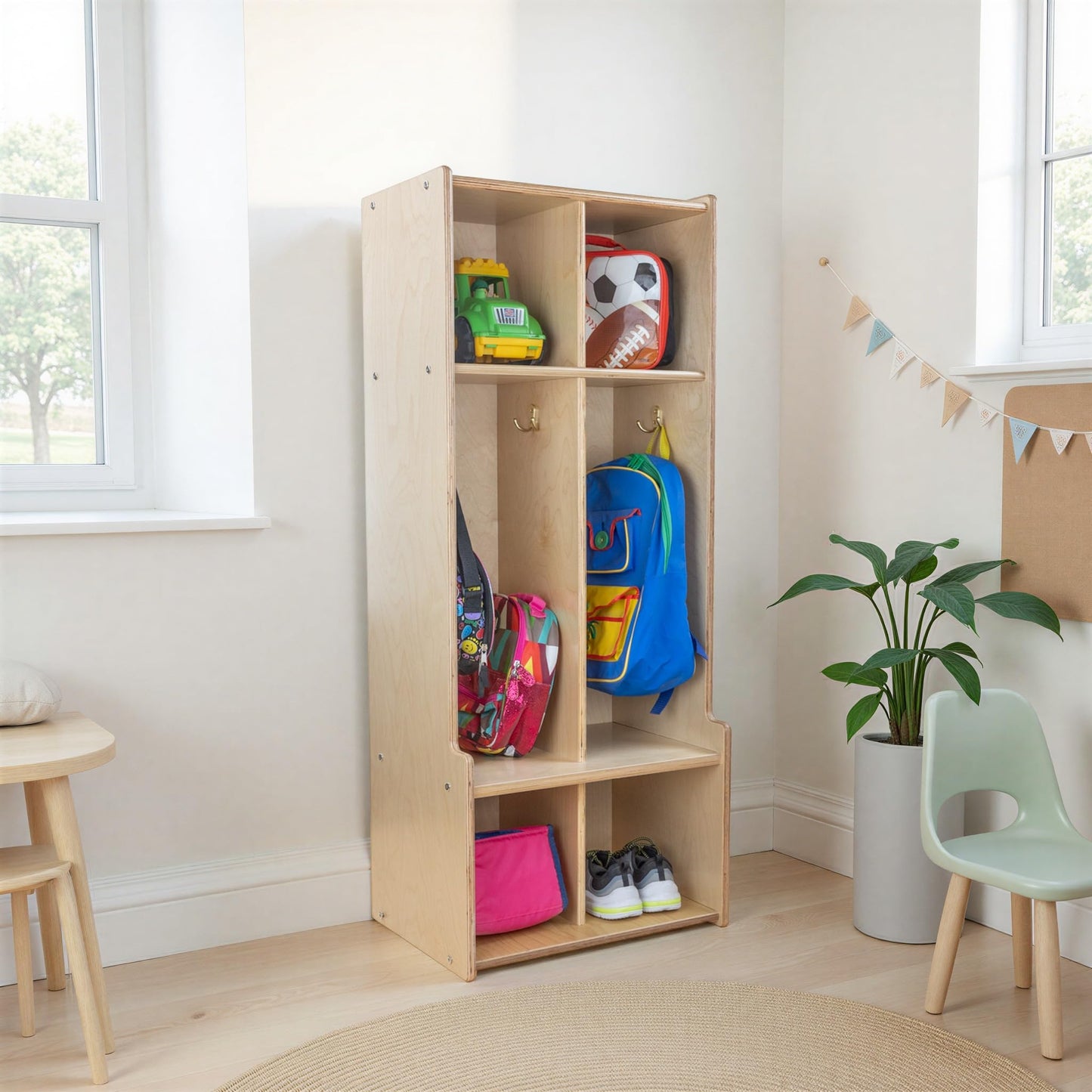 Contender 2-Section Coat Locker with Bench & Cubby Storage, Backpack Organizer, Coat Cubbies Storage for Kids & Toddlers, Ideal for Home, School, Office