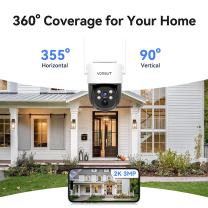 Solar Security Camera System Wireless Outdoor, 4pcs 2K Solar Powered Home Security Cameras, Full Color Night Vision, 360° Pan Tilt, Human Detection, 2.4G/5G WiFi 10CH NVR with 500G HDD