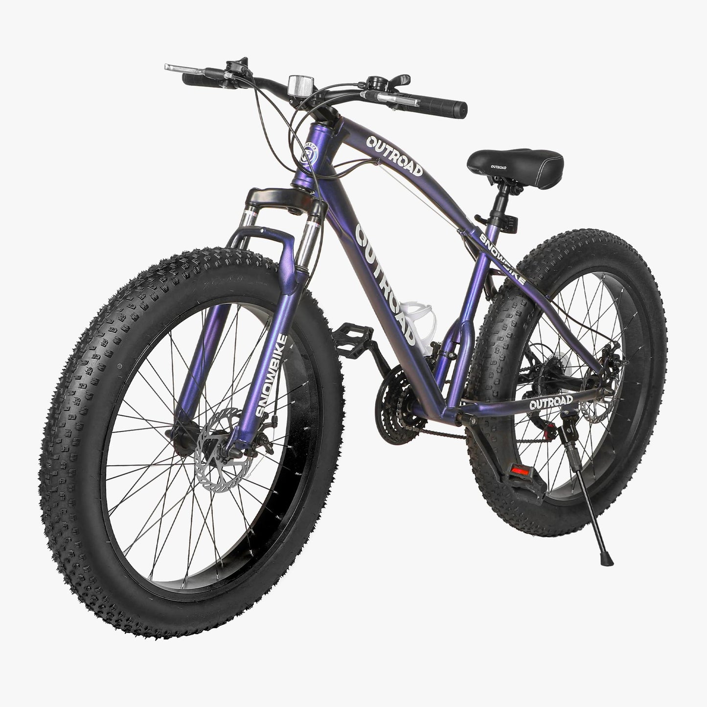 Outroad Mountain Bike Fat Tire with 4-Inch Tire 26 inch Wheels, 21 Speed with High Carbon Steel Frame, Double Disc Brake and Front Suspension Anti-Slip Bikes, Purple