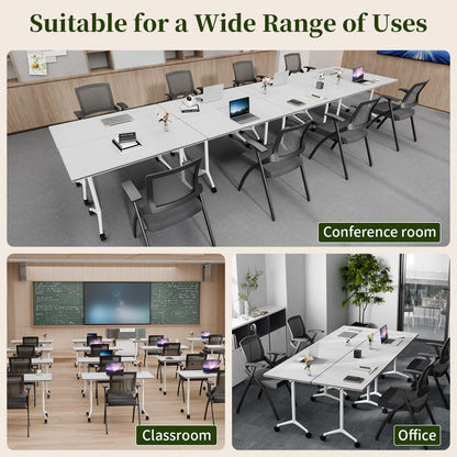 Modular Folding Conference Table with Wheels,2 Pack Mobile Conference Room Tables,Filp Top Rolling Meeting Training Tables for Office,Classroom,Library,Seminar,Boardroom,school(2pack,White,47in)