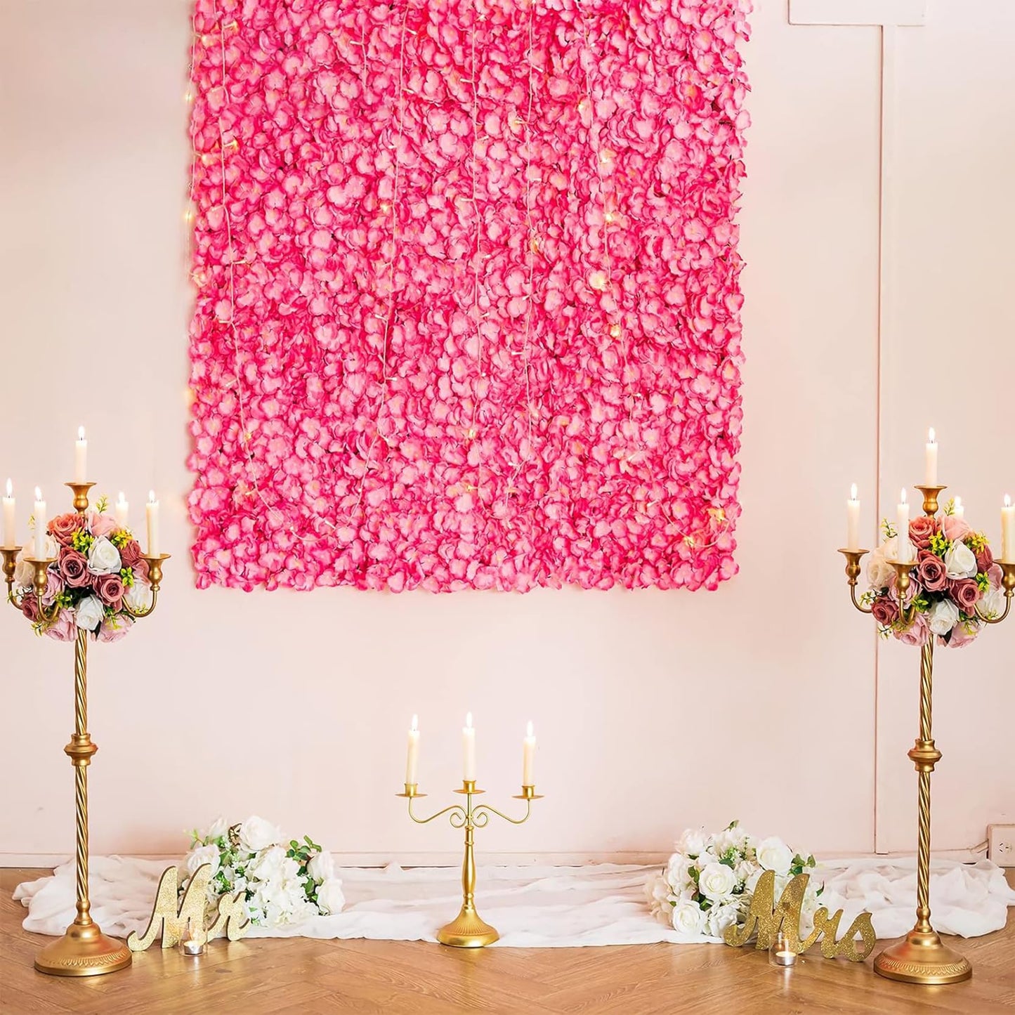 GOUZIBHD Artificial Flower Wall Panel Background, 24 X 16 Pink Faux Roses Artificial Flower Backdrop for Wall Decor, Flower Wall Mat Party Wedding Home Decoration(Size:6PCS)