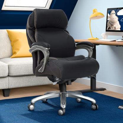 Serta Jackson Big and Tall Executive Home Office Chair with Smart Layers Technology, Wide Seat Cushion, Modern Comfy DeskChairs with Rolling Swivel Wheels, Bonded Leather, Black