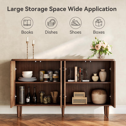 LITTLE TREE 59-Inch Buffet Cabinet Sideboard with Storage, Modern Sideboard Buffet Table with Doors for Living Room, Dining Room (Walnut)