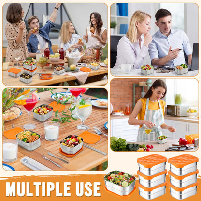 Ferrochef 36 Pcs Stainless Steel Containers with Silicone Lids 14 oz Reusable Food Snack Containers Easy Open Lunch Box Include Chopsticks Knife Fork Spoon with Case for Travel Meal Prep Food Storage