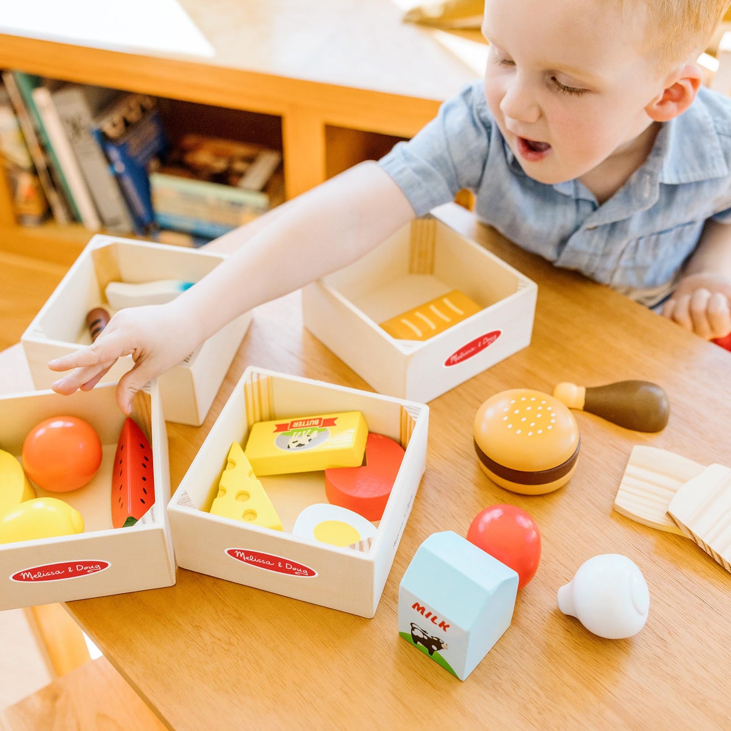 Melissa & Doug Food Groups - 21 Hand-Painted Wooden Pieces and 4 Crates