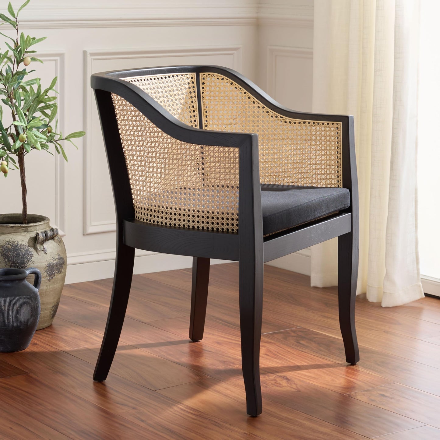 SAFAVIEH Home Collection – Rina Black & Natural Solid Wood Dining Chair with Cane Accents, Fully Assembled (DCH9501D)