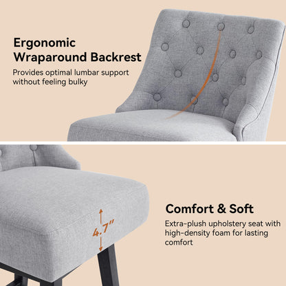 Erdoru Swivel Bar Stools with Backs, 26" Counter Height Bar Stools Set of 3, Modern Linen Fabric Upholstered Counter Height Stools with Solid Wood Legs for Kitchen Island, Dining Space, Light Grey