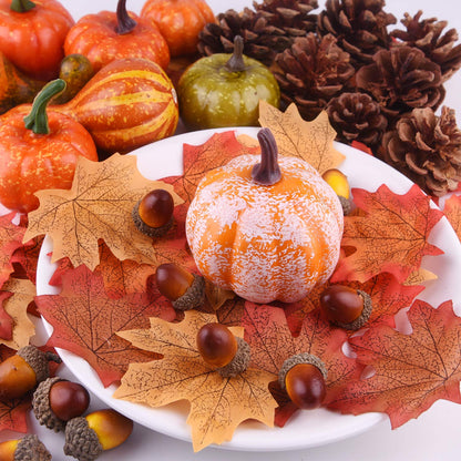 FEPITO 56 Pcs Fall Thanksgiving Decorations, Mini Artificial Pumpkins, Pine Cones, Fall Leaves, Acorns for Fall Party Decorations, Autumn Decorating Kit Halloween Thanksgiving Party Supplies