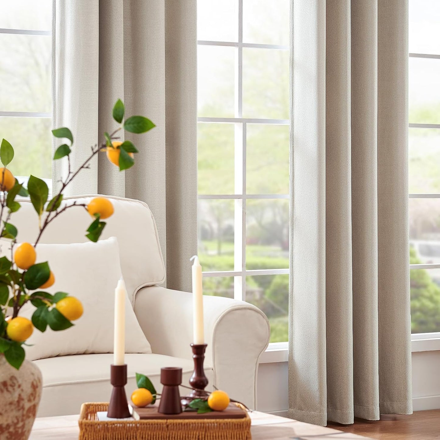 jinchan Blackout Linen Textured Curtain, 84 Inches Long, Thermal Insulated Grommet Top Window Drape for Bedroom