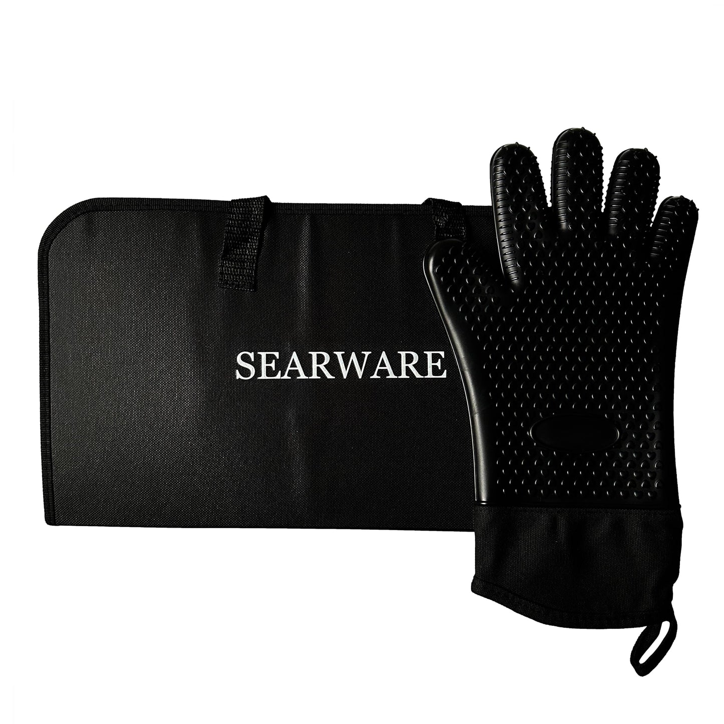 SEARWARE Barbecue Grill Tool Set - Stainless Steel - Strong Durable Design - Heat Resistant Glove & Bristle Free Grill Brush - Thermometer, Meat Injector, & Corn Skewers - Perfect For Smokers & Grills