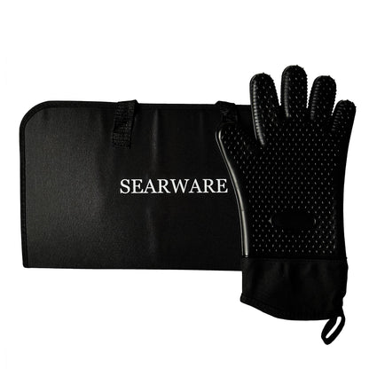 SEARWARE Barbecue Grill Tool Set - Stainless Steel - Strong Durable Design - Heat Resistant Glove & Bristle Free Grill Brush - Thermometer, Meat Injector, & Corn Skewers - Perfect For Smokers & Grills