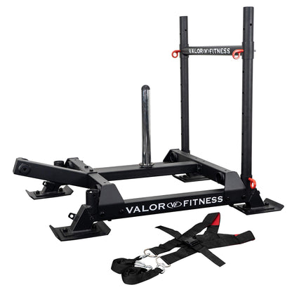 Valor Fitness Weighted Wheelbarrow Sled with Harness – Push, Pull, or Drag – Power Training Sled for Strength and Conditioning – 300 lb Capacity – Olympic Plate Storage – Home Gym Equipment