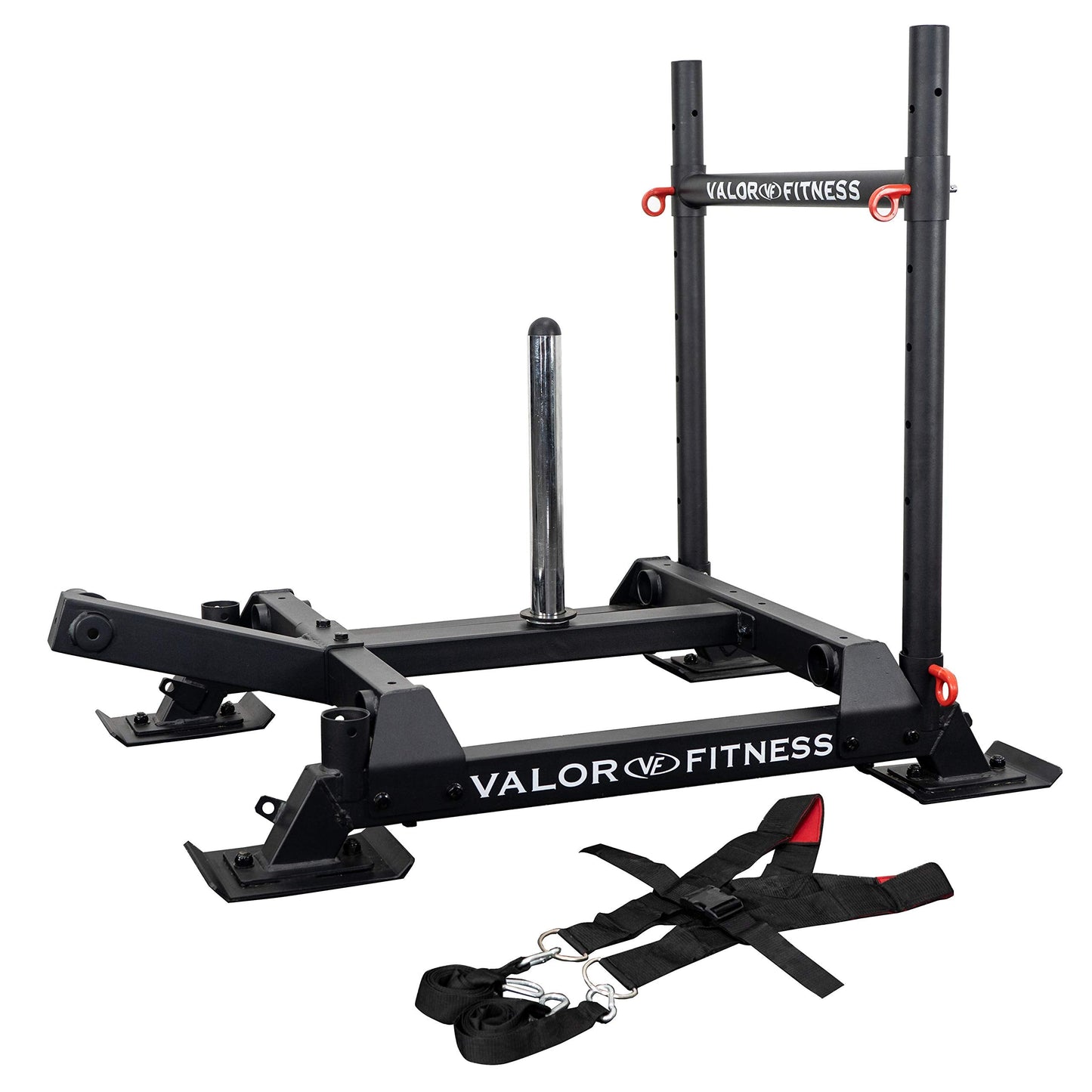 Valor Fitness Weighted Wheelbarrow Sled with Harness – Push, Pull, or Drag – Power Training Sled for Strength and Conditioning – 300 lb Capacity – Olympic Plate Storage – Home Gym Equipment
