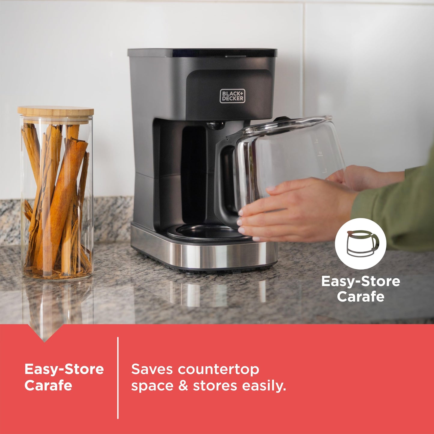 BLACK+DECKER CAFÉCRAFT 12-Cup Coffee Maker, One-Switch Drip Coffeemaker with Vortex Showerhead Technology, Sneak-A-Cup, Keep Warm Function, Stainless Steel