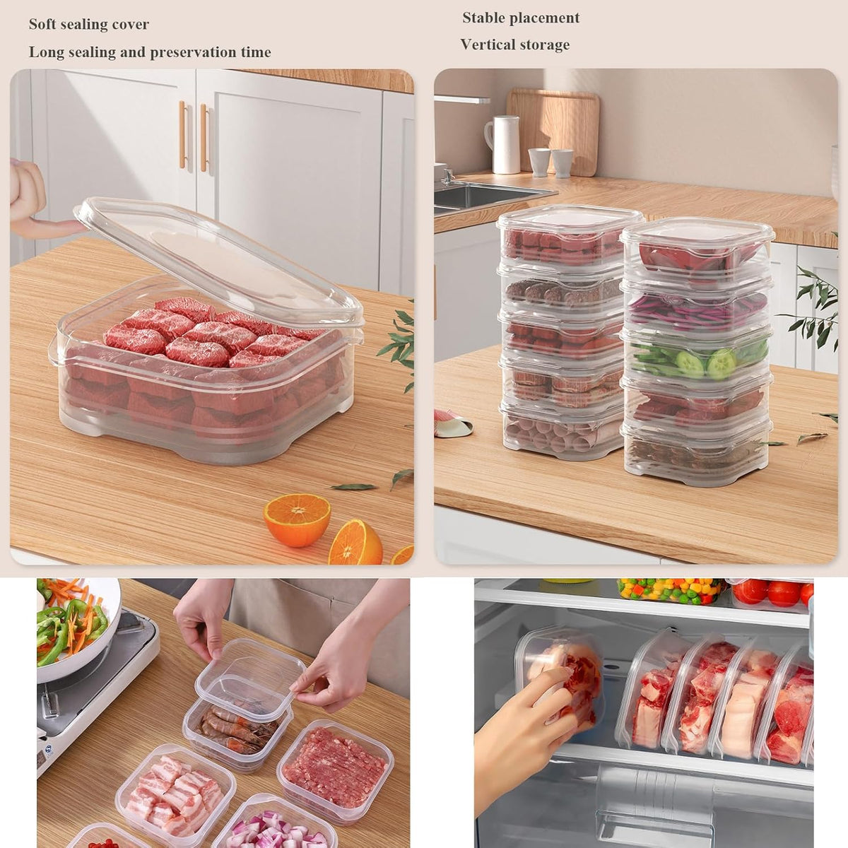 Food Storage Containers with Lids, Clear Plastic Fridge Organizer Bins, 350ml Sealed Reusable Kitchen Storage Boxes,