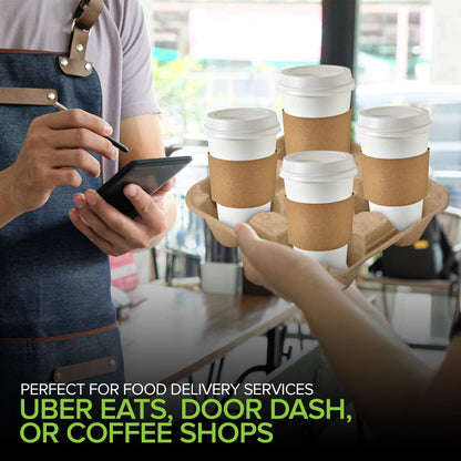 4 Cup Disposable Coffee Tray (75 Count), Commercially Compostable Cup Holder, Durable Drink Carrier for Hot or Cold Drinks, to Go Coffee Cup Holder for Food Delivery Service