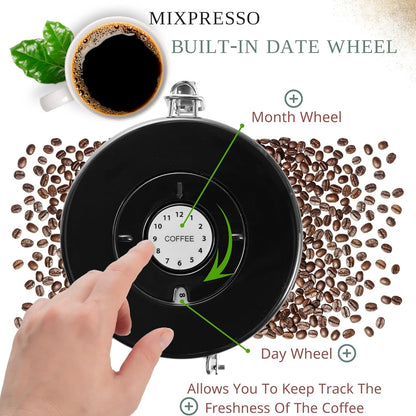 Mixpresso 16 Oz Red Coffee Canister, Stainless Steel Airtight Container with Date Tracker, Vacuum Sealed