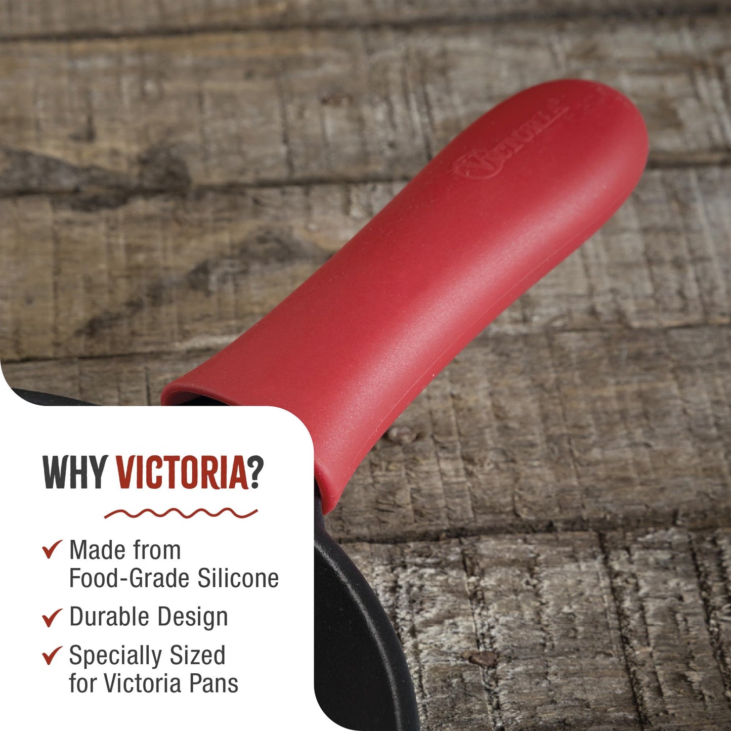 Victoria Silicone Handle Cover, Custom-Made Handle Sleeve for 6.5 and 8 Inch Victoria Cast Iron Skillets, Small, Red
