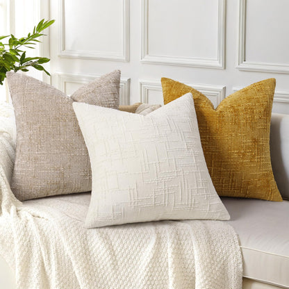 decorUhome Summer Cream White Chenille Throw Pillow Covers 18x18 Set of 2 Textured Cozy Slubby Couch Pillow Covers Modern Farmhouse Boho Decorative Pillow Cases for Bed Sofa Living Room