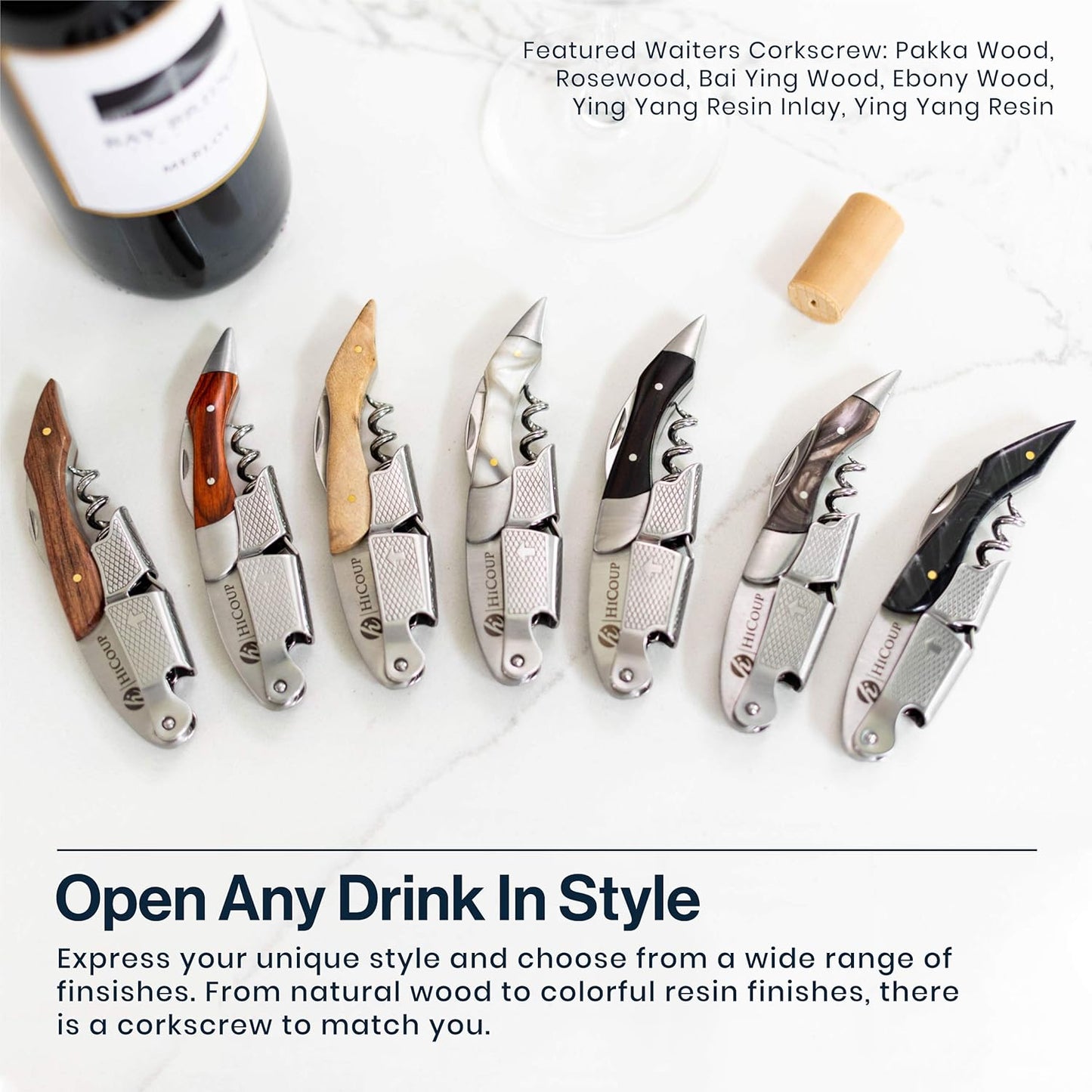 Hicoup Wine Opener - Professional Corkscrews for Wine Bottles with Foil Cutter & Cap Remover - Manual Wine Key for Home