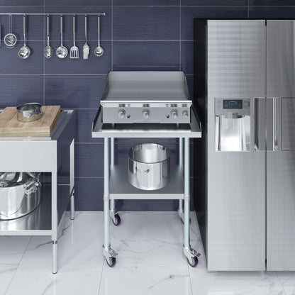 AmGood Commercial Work Table with Backsplash and Sidesplashes with Casters | NSF (Stainless Steel Table with Sideguards + casters, 30" Long x 24" Deep)