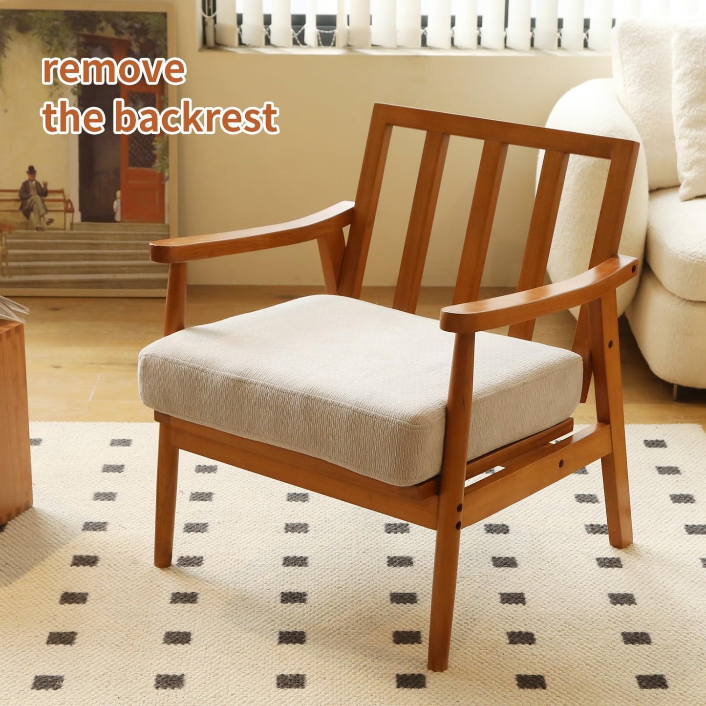 KEIKI Solid Wood Accent Club Chair with Soft Flannel Upholstered Cushion, Mid-Century Modern Style Reading Sofa Chair, Comfy Cozy Lounge Lazy Seating Chair for Living Room, Apartment, Balcony, Office
