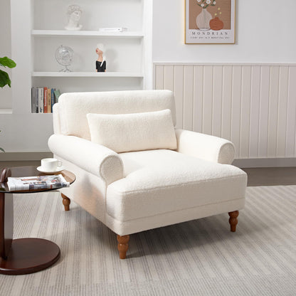 Merax Accent Chair with Circular Armrests, Upholstered Armchair Single Sofa with Vintage Roman Column Legs for Living Room, Bedroom, Study, Ergonomic Lumbar, Boucle, Beige