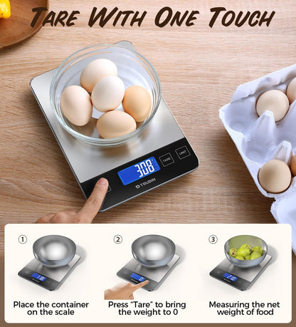 33lb Food Scale, NASA-Grade Digital Kitchen Scale, Precisely Measures Grams and Ounces for Baking and Cooking, Waterproof Tempered Glass & Stainless Steel Platform