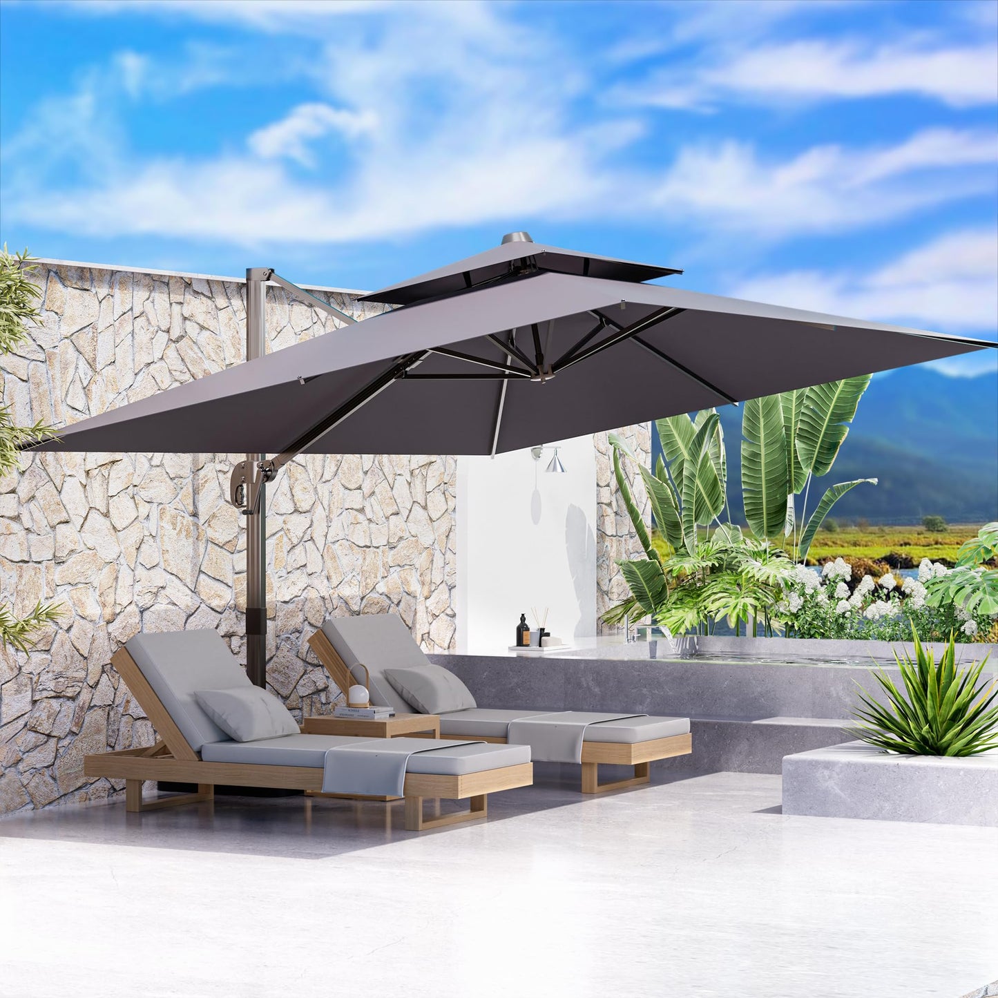 ORYNTREX 10' X 13' Outdoor Patio Umbrella Large Rectangle Cantilever Umbrella Heavy Duty 360°Rotation Offset Umbrella for Garden Deck Pool Patio,Grey