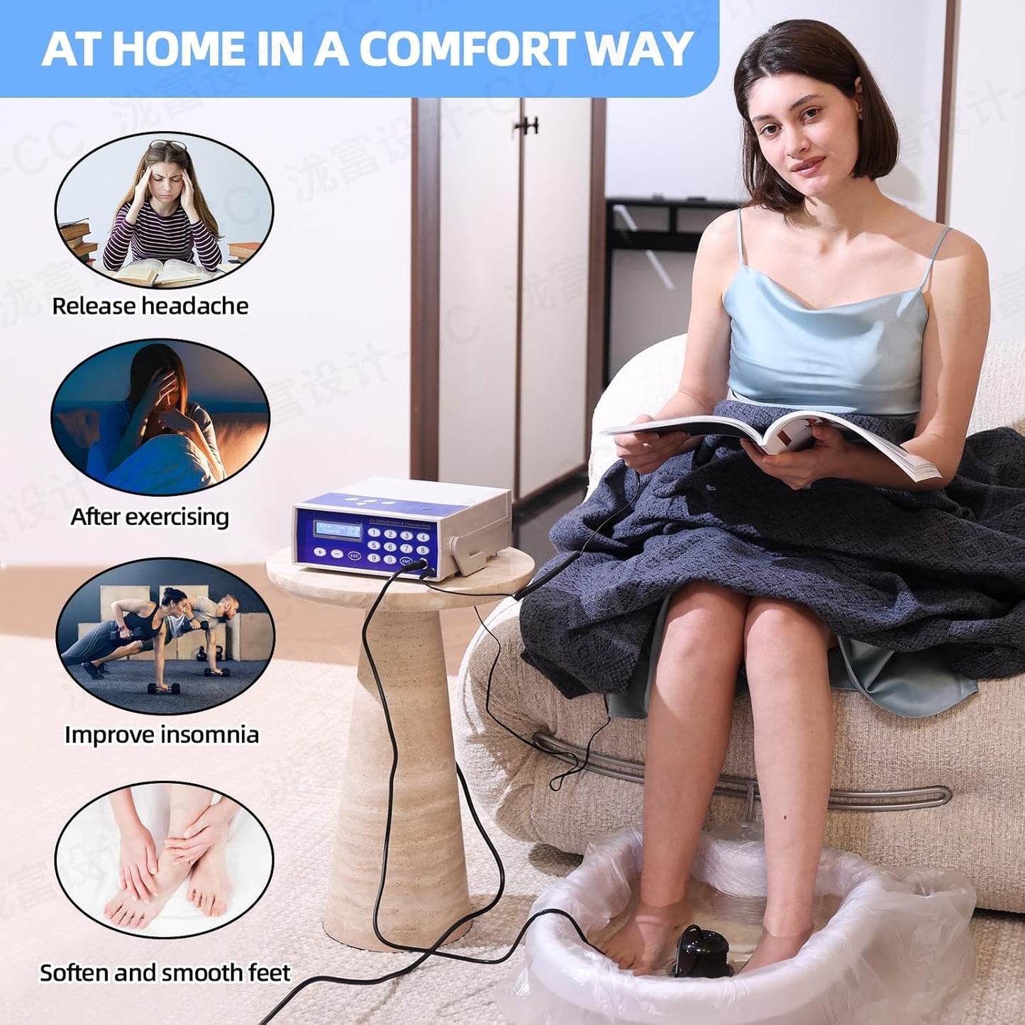 Ionic Detox Foot Bath Machine, Feet Detox Machine Ionic Detox Foot SPA System with LED Display, Professional Tub Basin,Far Infrared Belt and Wrist Strap，Spa at Home Detox