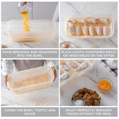 COOK WITH COLOR Collapsible Batter Bowl - Mess Free Breading Shaker Container - Great for Fried Fish, Fried Chicken, Onion Rings, Wings & More, Cream