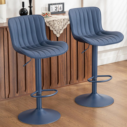 YOUNUOKE Bar Stools Set of 2, Counter Height Barstools for Kitchen Island, Modern Adjustable Swivel Blue Bar Chairs with Blue Legs