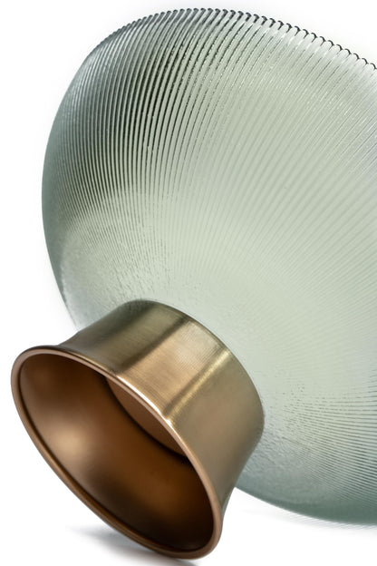 Round Glass Decorative Bowl (Green), 9.8 Inches Handblown Striped Design Glass Bowl with Rust Resistant Metal Base,Decor Fruit Bowl for Home Decor,Table Centerpiece,Kitchen Island and Dining Decor